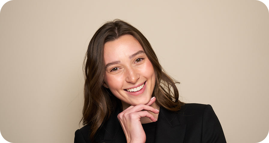 smiling woman with smooth facial skin